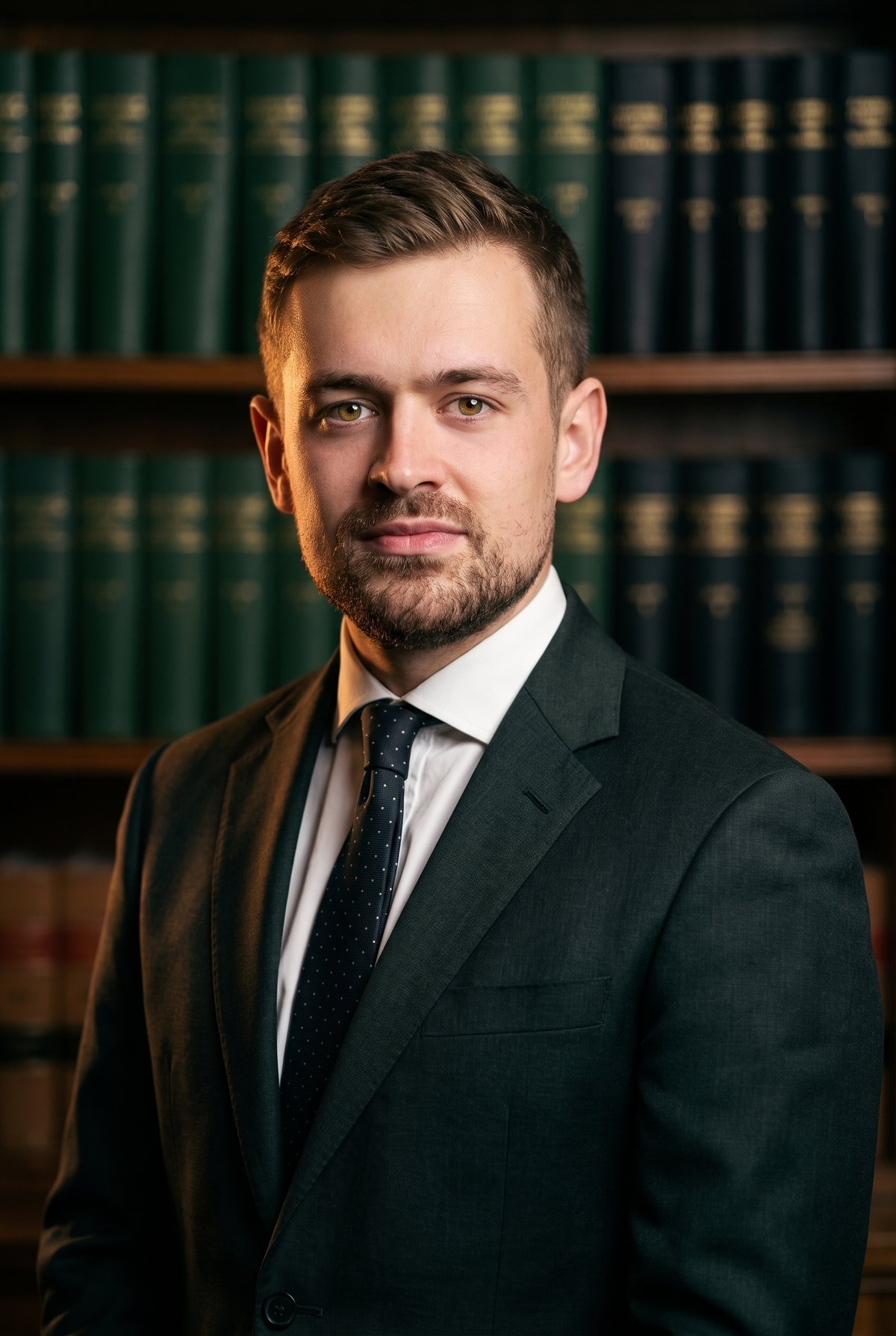 Callum Reid-Hutchings, barrister, in a chambers library
